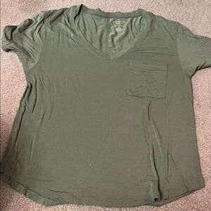 American Eagle Outfitters Olive V-Neck Pocket Tee